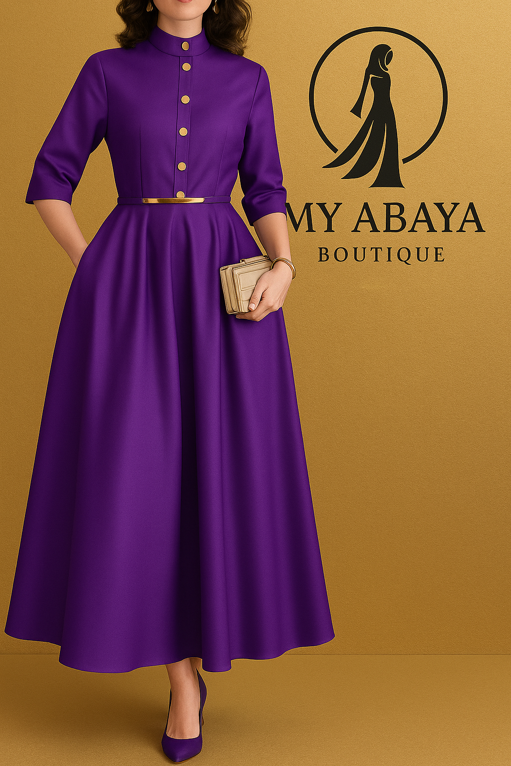 Robe Maxi Élégante Femme – Automne 2025, Col Montant & Manches 3/4