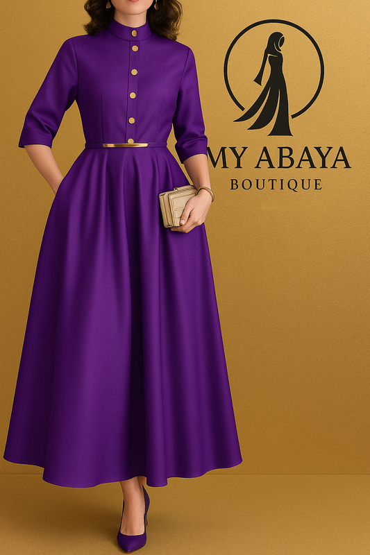Robe Maxi Élégante Femme – Automne 2025, Col Montant & Manches 3/4