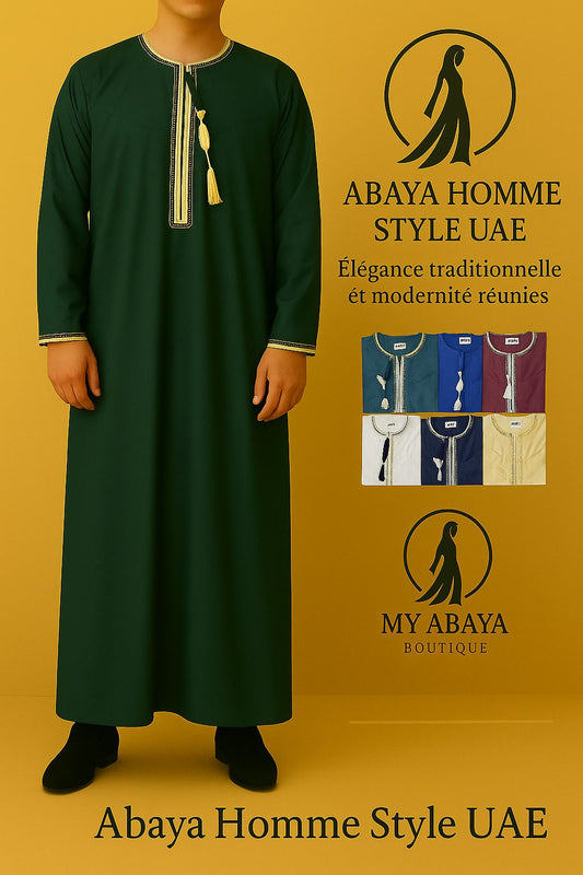 Abaya Homme Style UAE – Qamis Long Élégant à Manches Longues | Jubba Thobe Moderne & Traditionnel